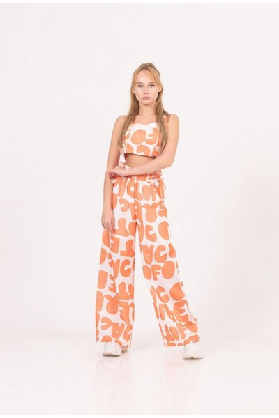 - 8-15 Yaş Kız Çocuk Harf Baskılı Keten Takım - Turuncu