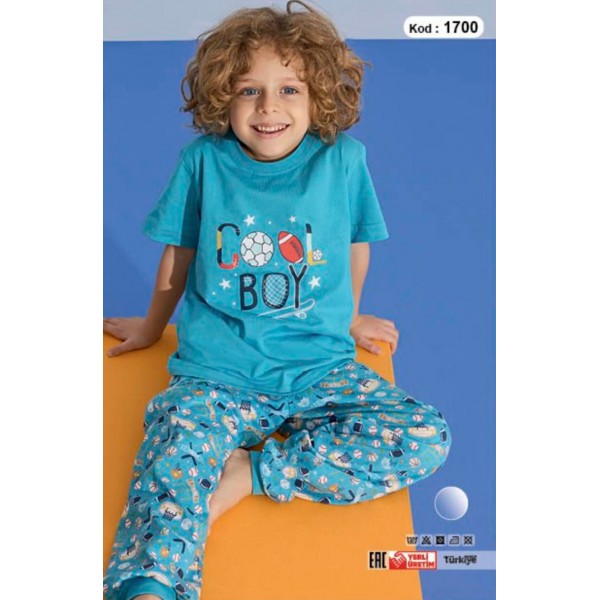 3-7 Yaş Erkek Çocuk Pijama Takımı - Aqua