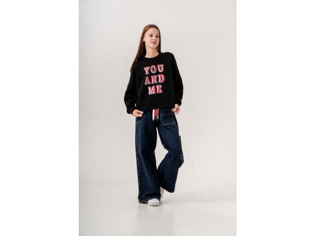 * 9-15 Yaş Kız Çocuk Kemerli Kargo Jean - Lacivert 