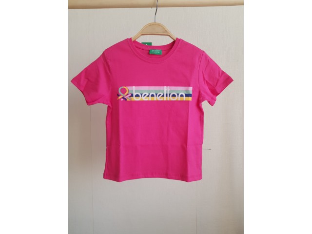 - 4-14 Yaş Kız Çocuk Benetton Yazı Baskılı Tshirt - Fuşya