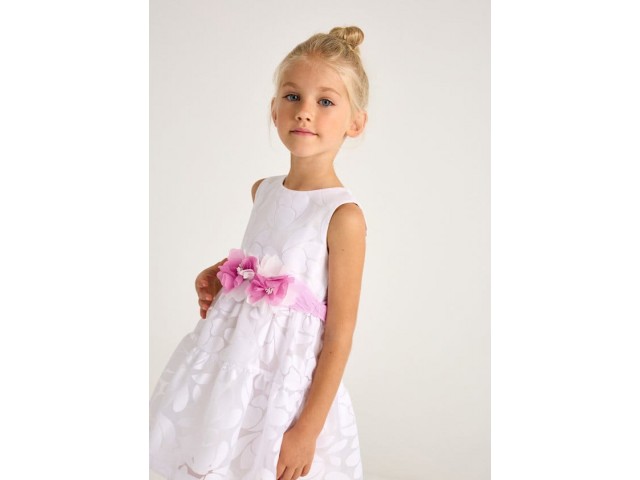 < 3-9 Yaş Kız Çocuk Mayoral Kuşaklı Elbise - Beyaz