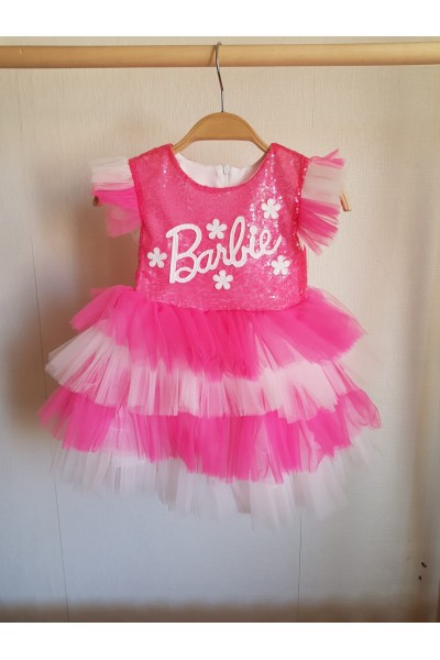 1-5 Yaş Kız Çocuk Barbie Tütü Abiye - Fuşya